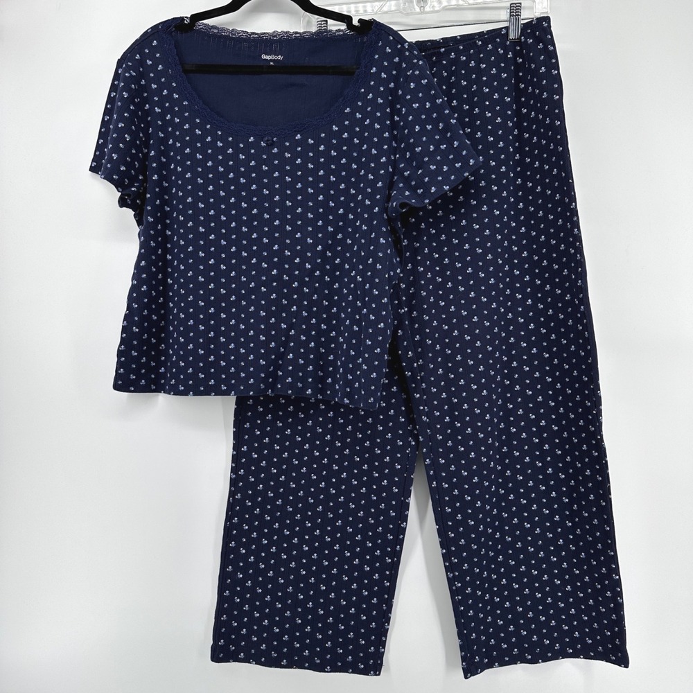 GapBody Navy Ditsy Floral Pointelle Pajama Set XL Top and M Pants S/732223-04